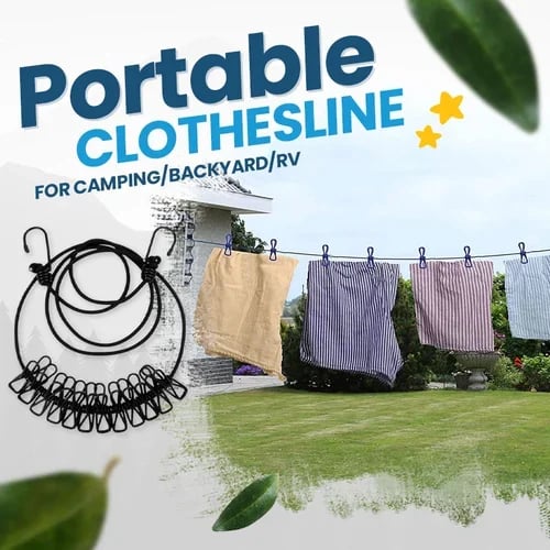 Elastic Clothesline Rope with 12 Clips Hook
