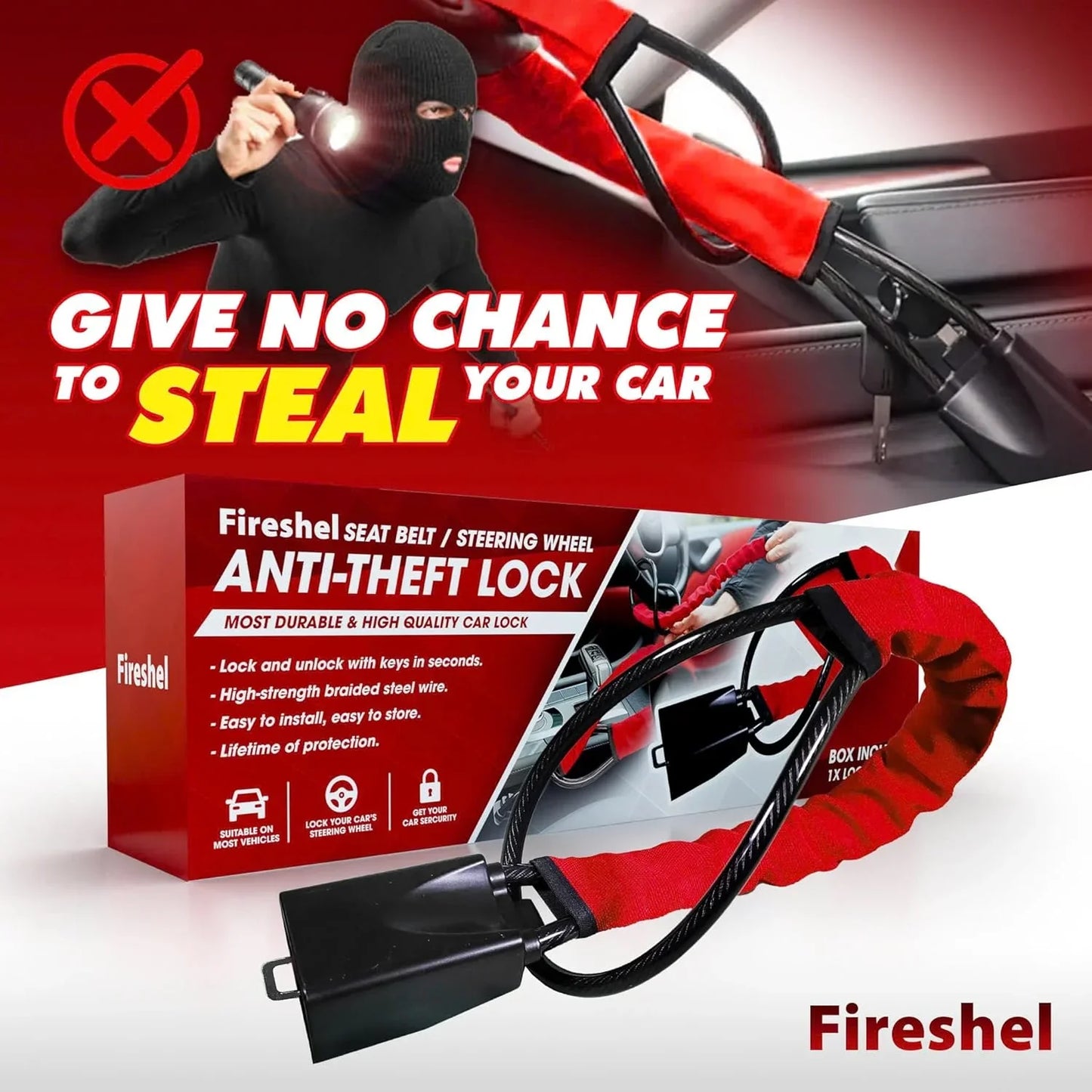 Universal Car Seat Belt Steering Wheel Lock