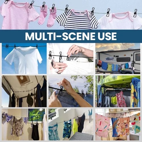 Elastic Clothesline Rope with 12 Clips Hook